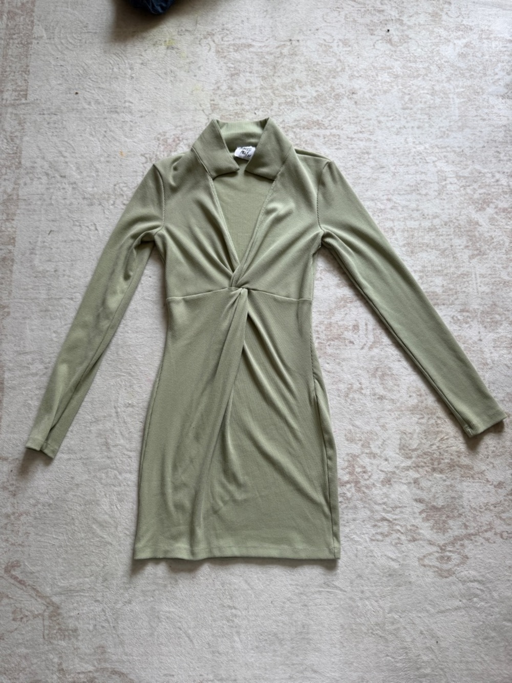 Princess Polly Long Sleeve Twist Mini Dress in Sage